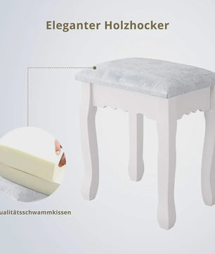 Klassieke Kaptafel met Spiegel en Krukje - Wit