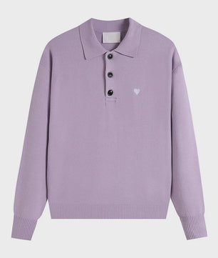Dames Gebreide Poloshirt met Omvouwbare Kraag en Hartje - Comfortabel & Ademend