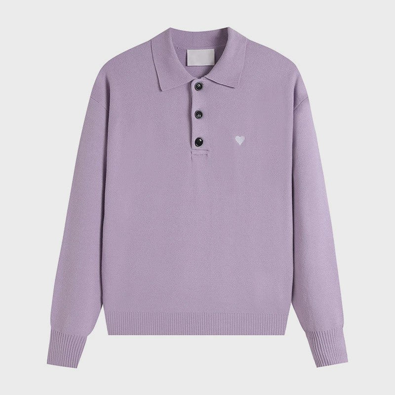Dames Gebreide Poloshirt met Omvouwbare Kraag en Hartje - Comfortabel & Ademend