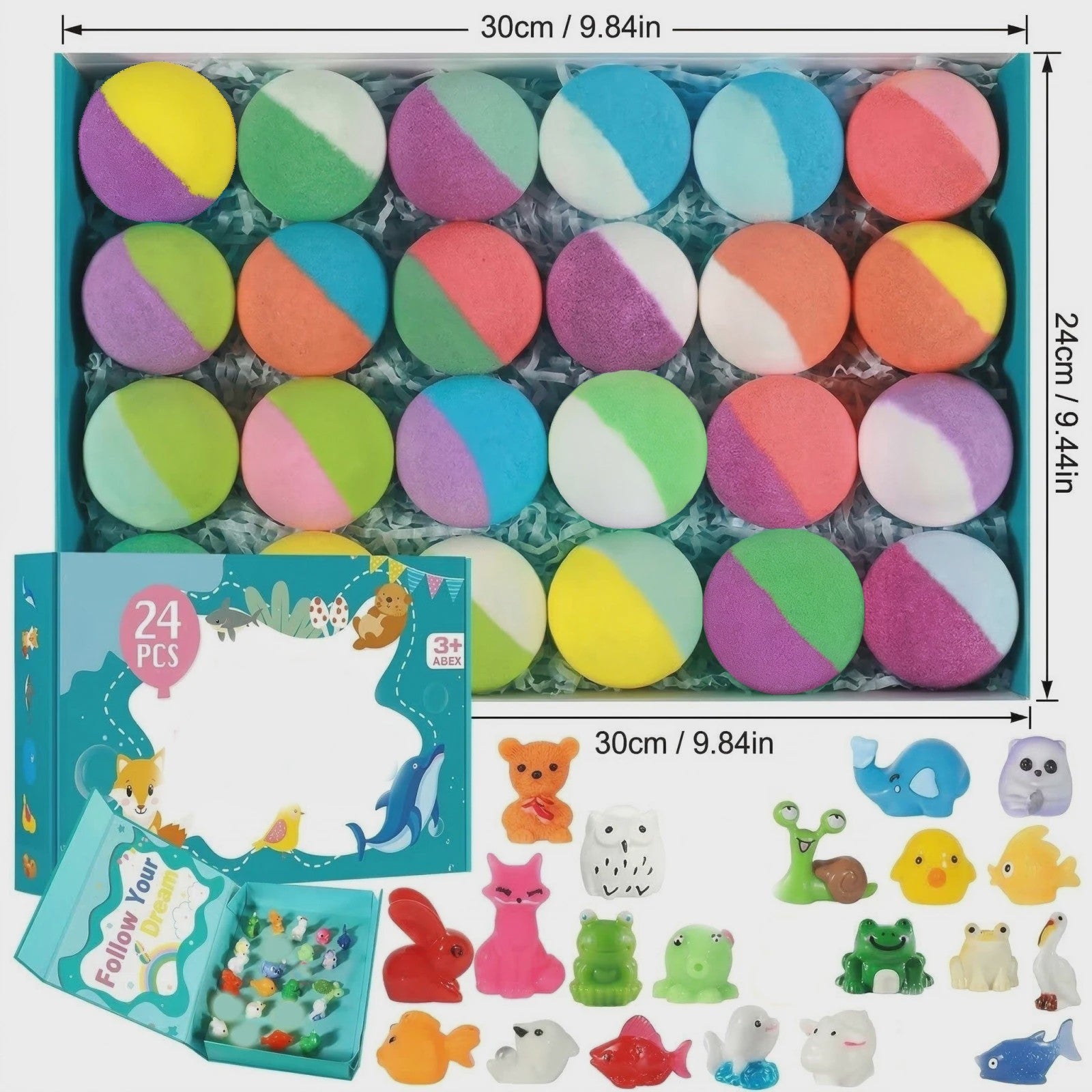 24x Verrassingsbadbomben Cadeauset - Luxe Spa Ontspanning met Etherische Oliën & Shea Boter voor Kinderen & Volwassenen