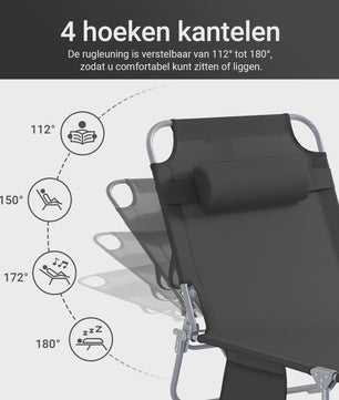 Set van 2 Loungestoelen - Opvouwbaar, Comfortabel met Kussen en Zijvak - Tuin & Terras
