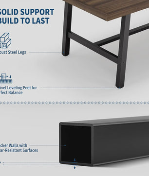 Industriële Eettafel 71" voor 6-8 Personen - Ruim Rechthoekig Keukentafel met Stalen Frame