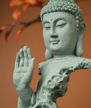 Zen Boeddha Beeld Groen Zandsteen - Sfeervolle Decoratie voor Huis en Bureau