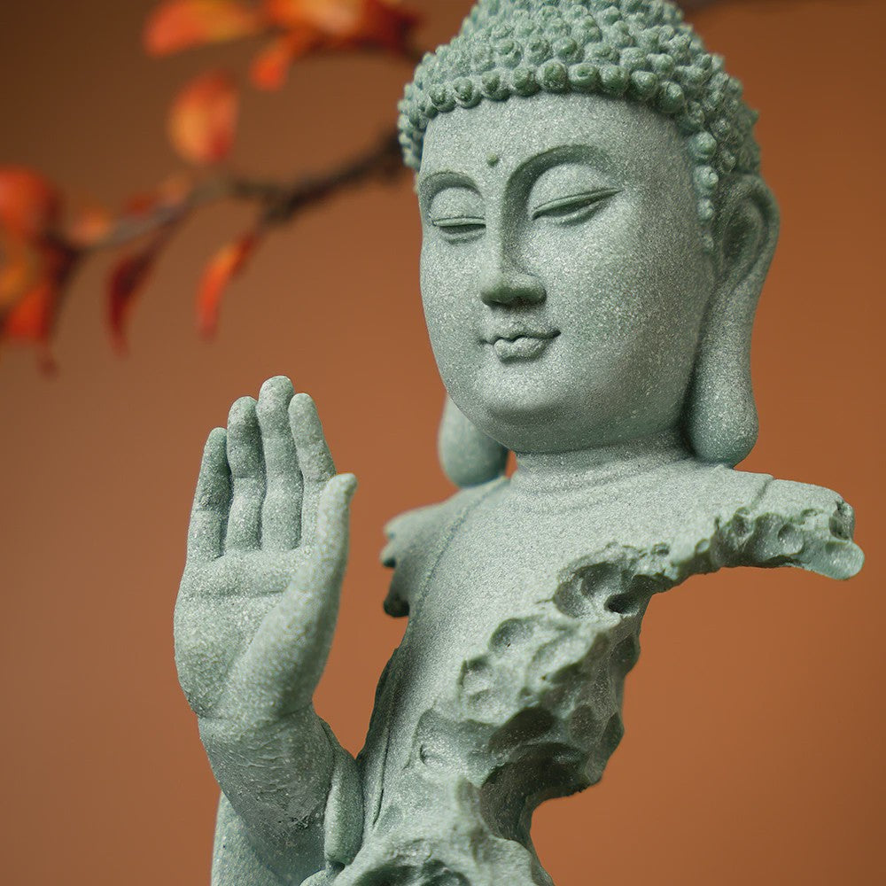 Zen Boeddha Beeld Groen Zandsteen - Sfeervolle Decoratie voor Huis en Bureau