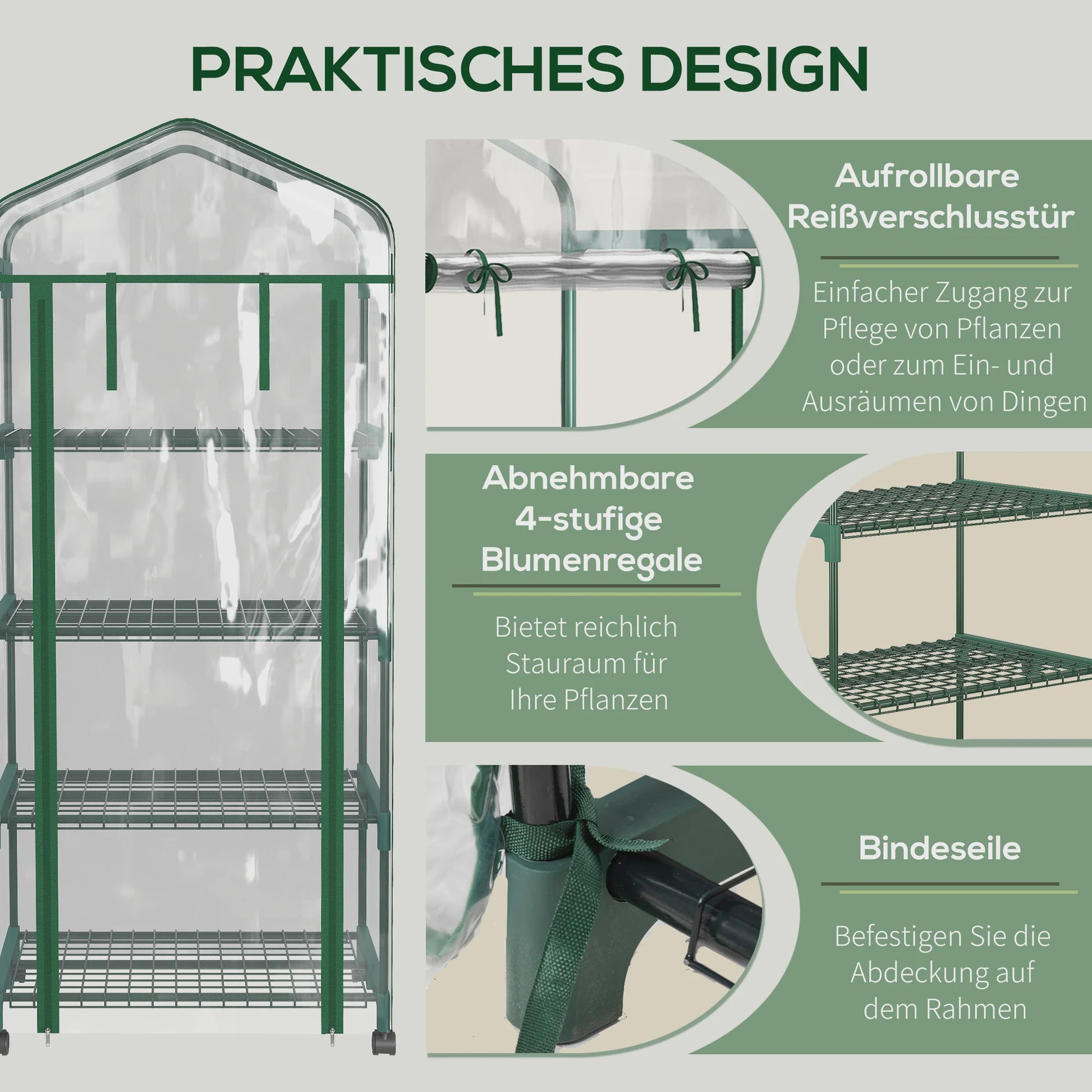 Outsunny Verrijdbare Kweekkas met 4 etages en PVC-hoes