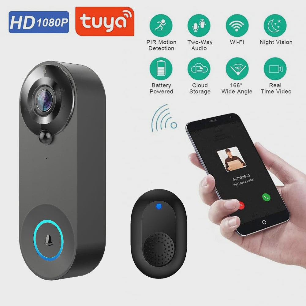 Slimme WiFi Video Deurbel met 1080P HD Camera, Nachtzicht en Bewegingsdetectie