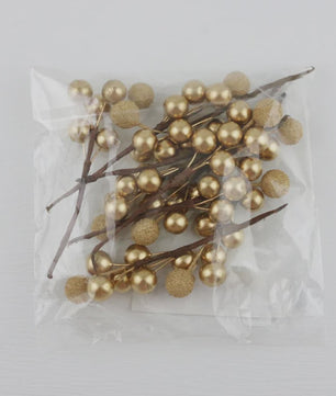10x Gouden Bessen Decoratie Takjes - Kunstkerstboom & Krans Versiering