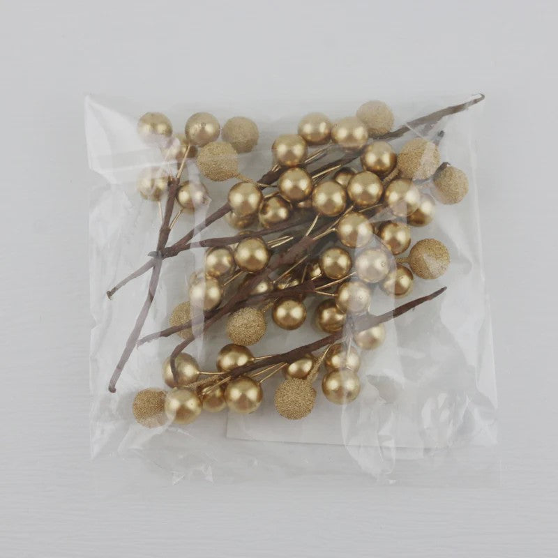10x Gouden Bessen Decoratie Takjes - Kunstkerstboom & Krans Versiering