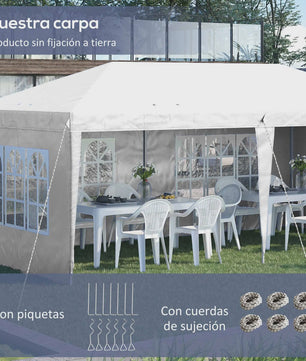 Outsunny Partytent 6x3m Pop-Up Gazebo met 4 Afneembare Zijwanden en Ramen, Waterdicht, UV-beschermend, Wit