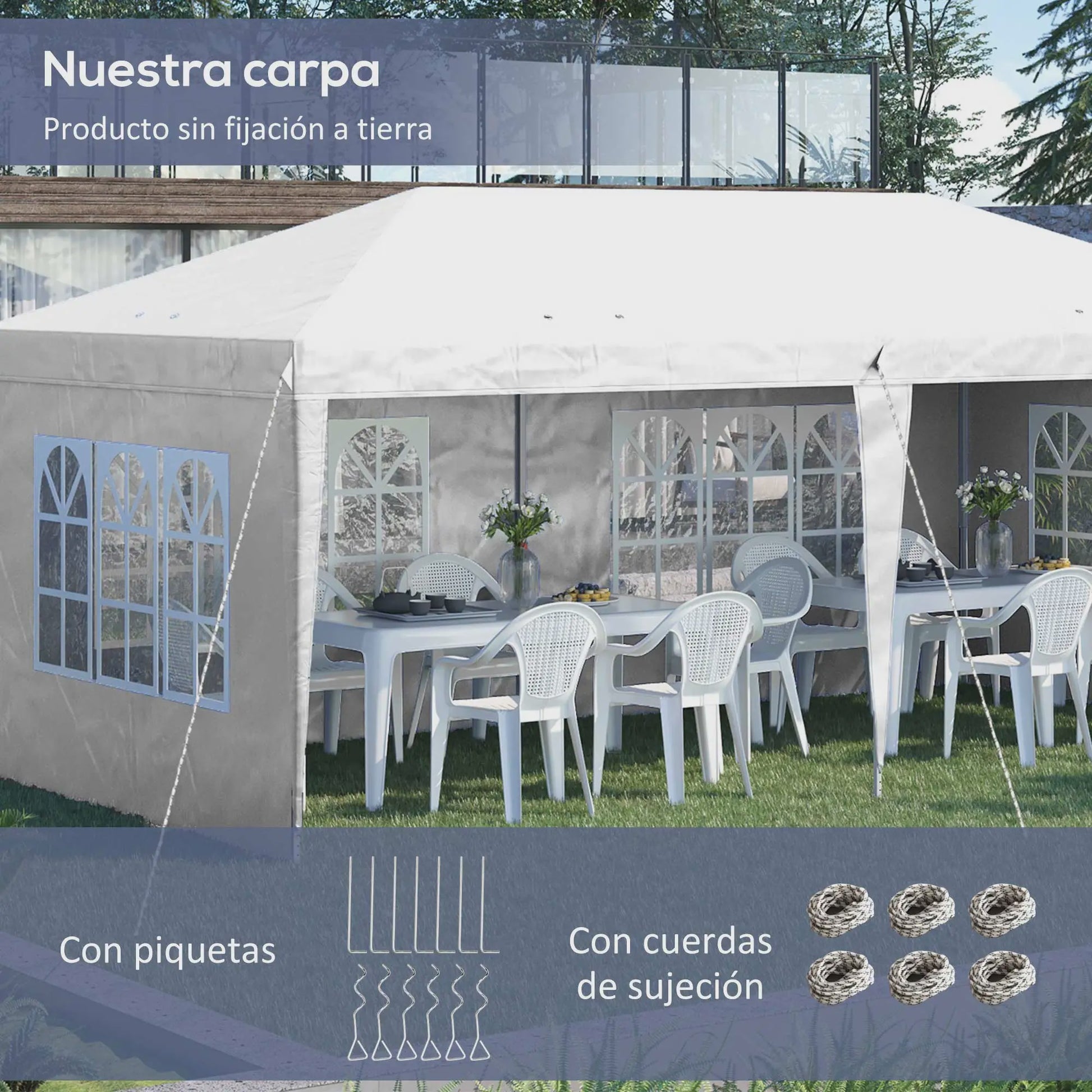 Outsunny Partytent 6x3m Pop-Up Gazebo met 4 Afneembare Zijwanden en Ramen, Waterdicht, UV-beschermend, Wit