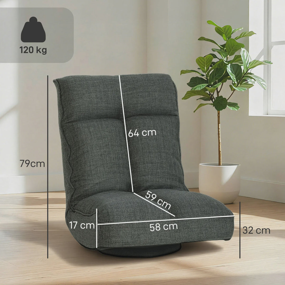 Opvouwbare Vloerstoel met 360° Draaifunctie en Verstelbare Rugleuning - Comfortabele Fauteuil voor Woonkamer