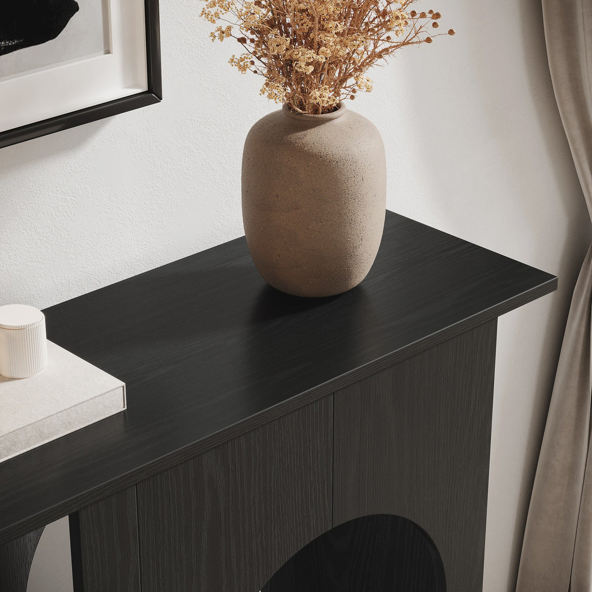 Zwarte Console Tafel met Boogontwerp - 100 cm - Smalle Banktafel voor Hal of Entree