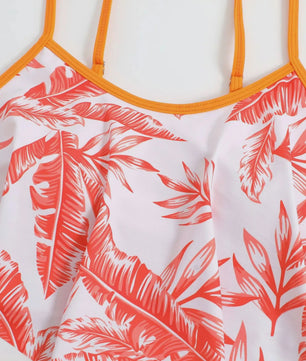 Dames Bikini Set met Hoge Taille en Bladprint - Zomerse Strandkleding