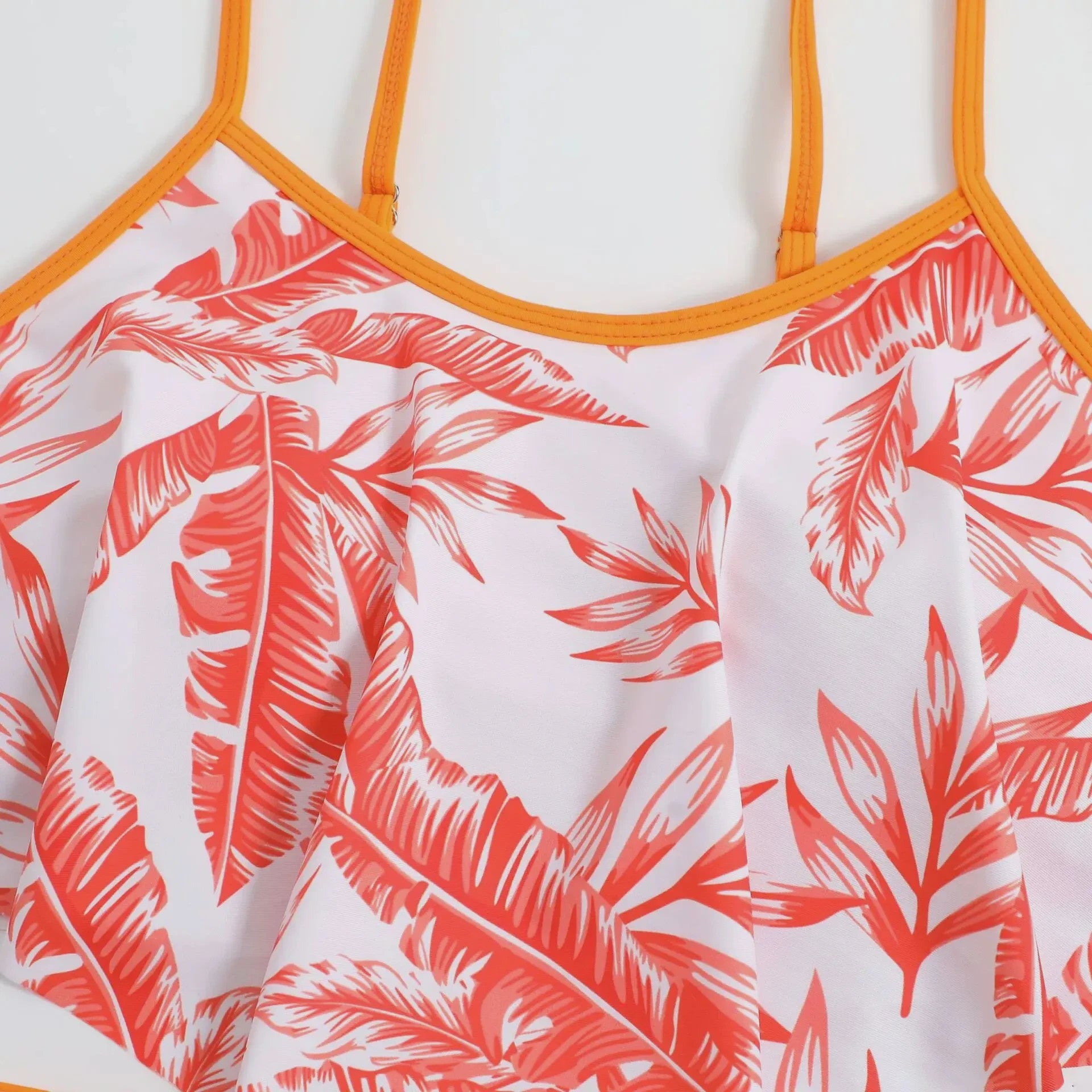 Dames Bikini Set met Hoge Taille en Bladprint - Zomerse Strandkleding