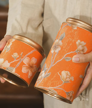 Decoratieve Theeblik met Bloemenprint - Afsluitbare Opbergbus voor Thee