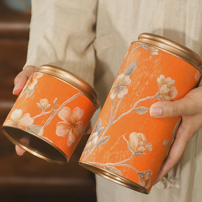 Decoratieve Theeblik met Bloemenprint - Afsluitbare Opbergbus voor Thee