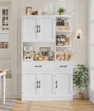 Witte Keuken Buffetkast met 5 Deuren, 2 Lades en Hoekplanken - Stijlvolle Opbergkast