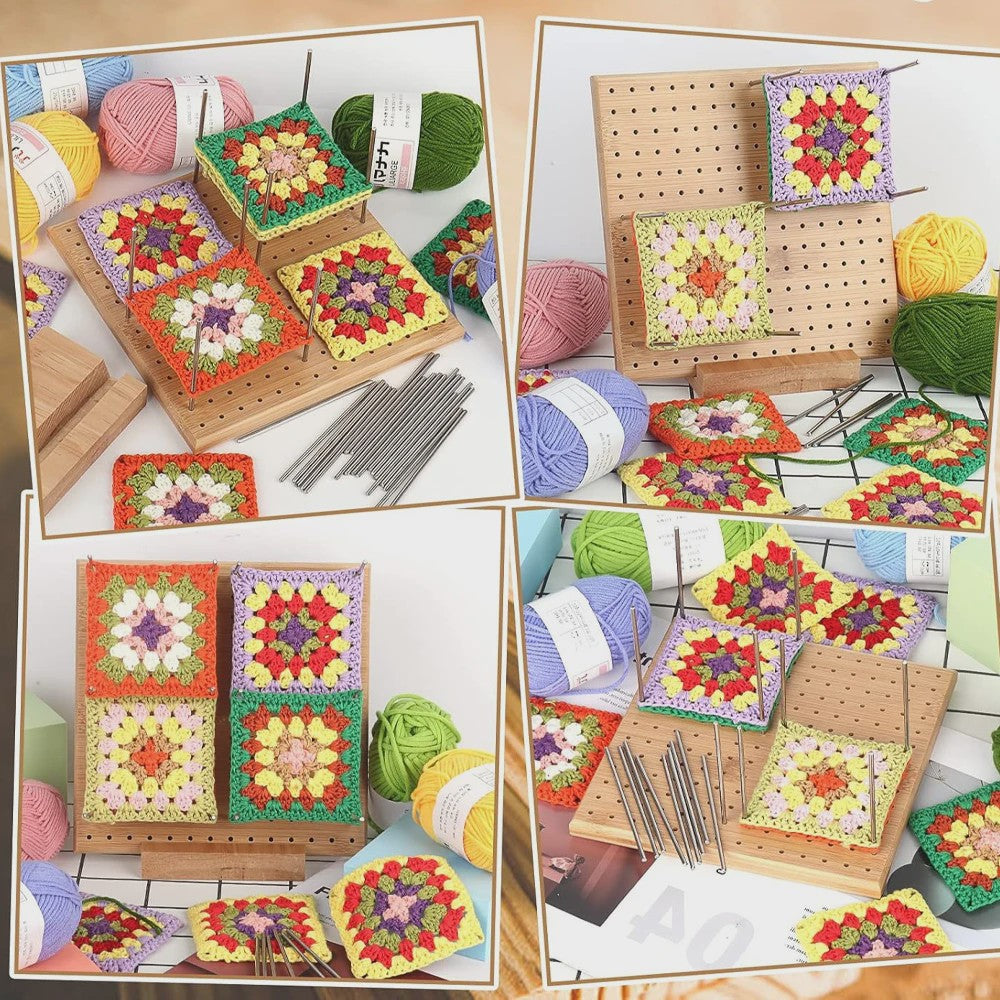 Bamboe Haakblokkeerbord met 25 Stalen Pinnen - 23x23cm - Perfect voor Granny Squares & Breien