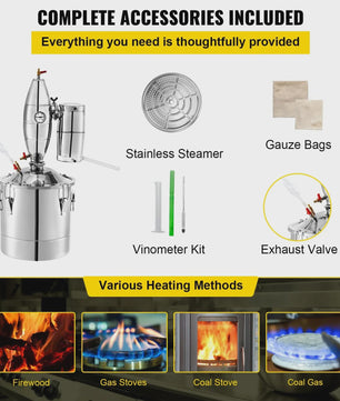 VEVOR Roestvrij Staal Alcohol Distilleerder Kit - 20L/30L/50L/70L - Voor Wijn, Bier & Moonshine