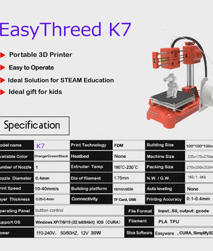 Easythreed K7 Mini FDM 3D Printer - Compact, Stil & Ideaal voor Beginners
