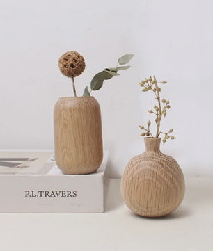 Houten Vaas Japandi Stijl - Decoratieve Vaas voor Bloemen & Interieur