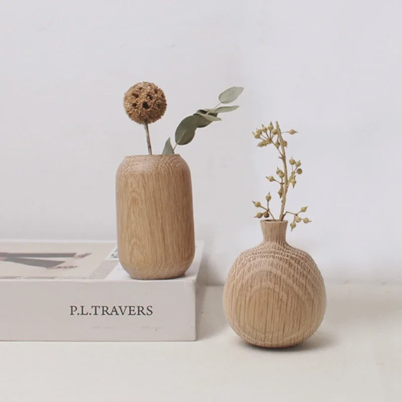 Houten Vaas Japandi Stijl - Decoratieve Vaas voor Bloemen & Interieur