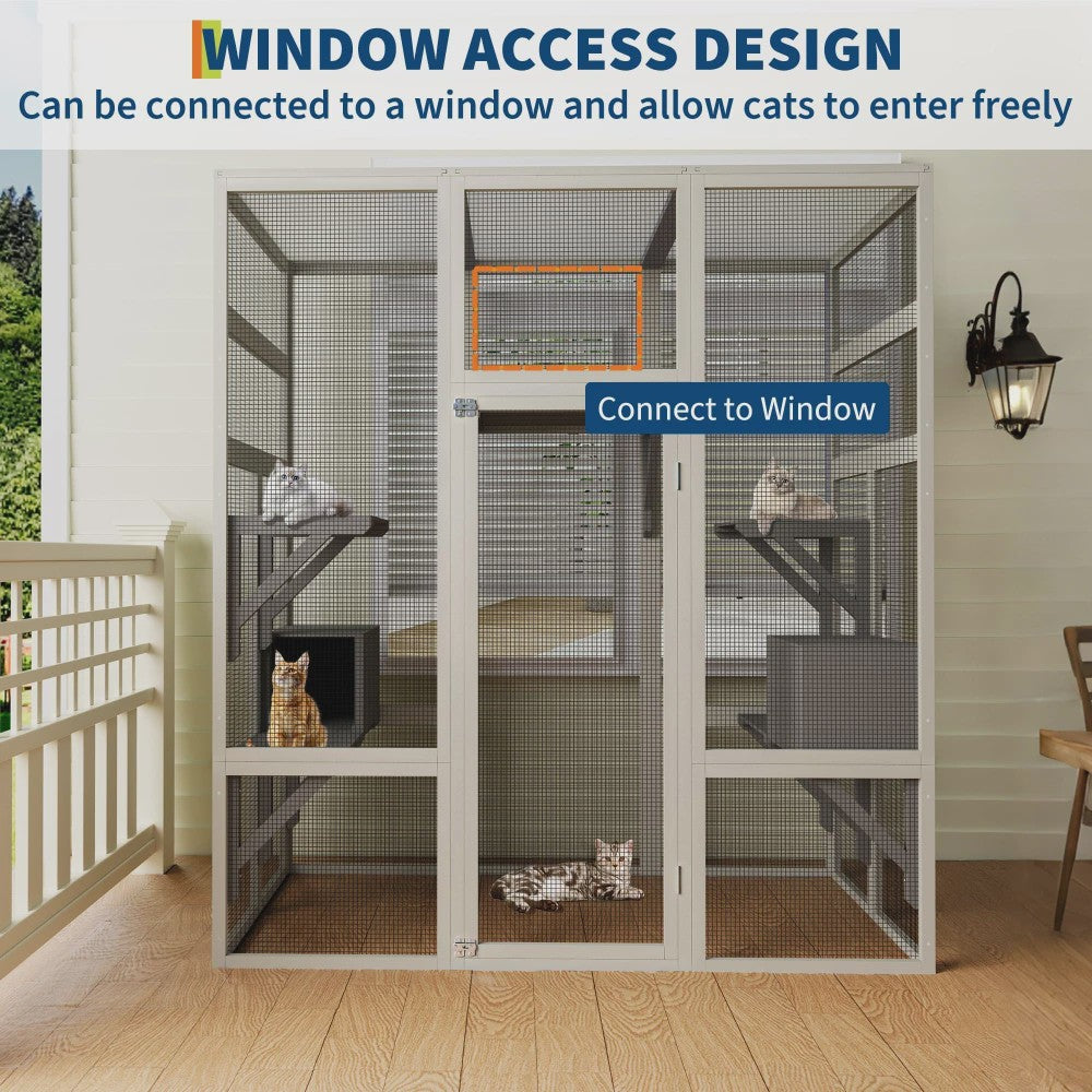 Grote Kattenren (Catio) 70'' - Waterdicht, UV-Beschermd, met Rustboxen en Platforms
