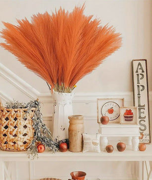 Set van 5, 10 of 20 Oranje Kunst Pampasgras Takken - 55cm Hoge Pluche Decoratie