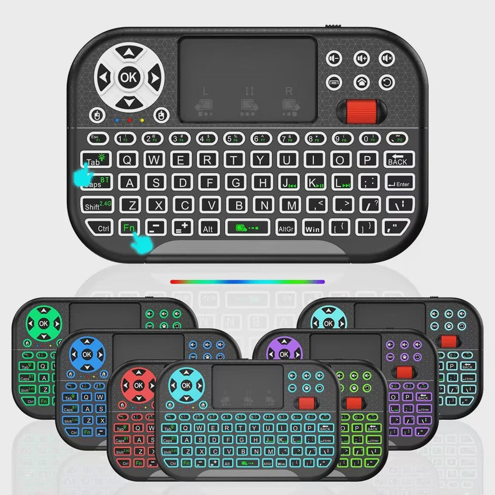Mini Draadloos Toetsenbord met Touchpad, Scroll Wheel & 8 Kleuren Backlit - Dual Mode BT/2.4G Air Mouse Remote