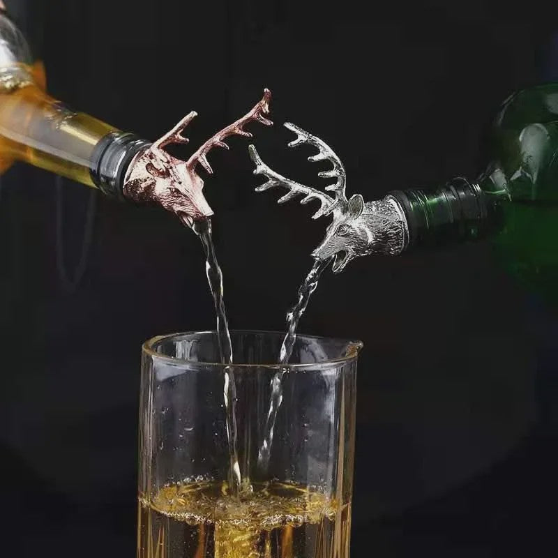 Gouden Hertenkop Fles Stopper & Schenktuit - Stijlvolle Wijn & Olie Dispenser