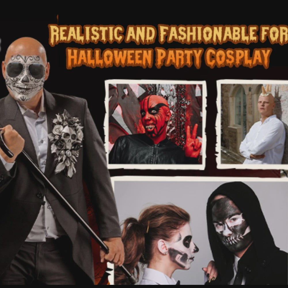 Set van 4 Kale Hoofd Pruikenkapjes & Accessoires voor Cosplay en Feest
