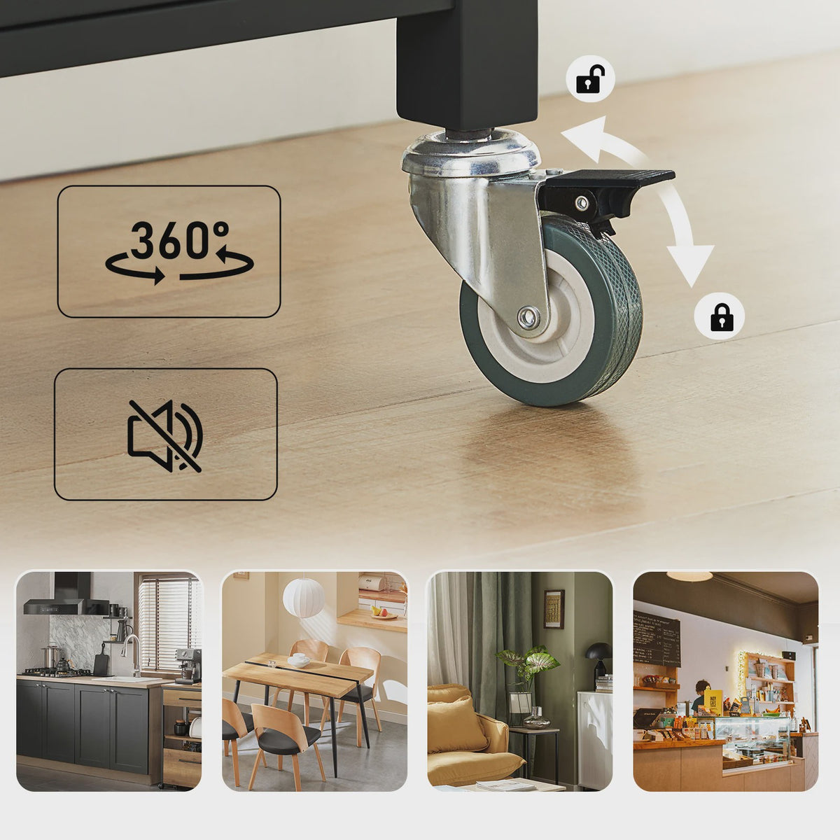 SoBuy Keukentrolley FKW22 - Houten Werkblad, Opbergruimte & Wielen