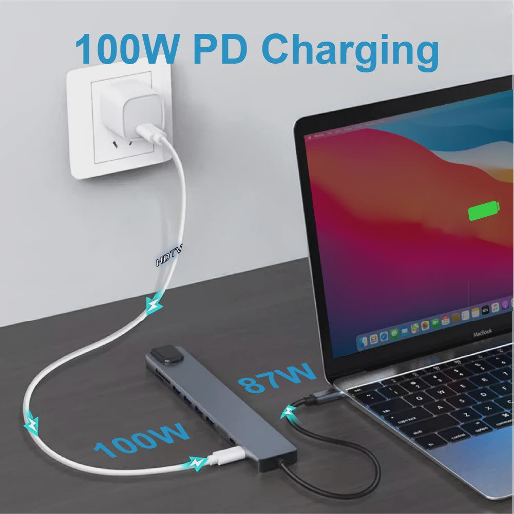 10-in-1 USB-C Hub: 4K HDTV, 100W PD, Ethernet, USB 3.0/2.0, SD/TF Kaartlezer
