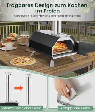 Draagbare Buiten Pizzaoven van RVS met Pizza Steen, Schep en Thermometer