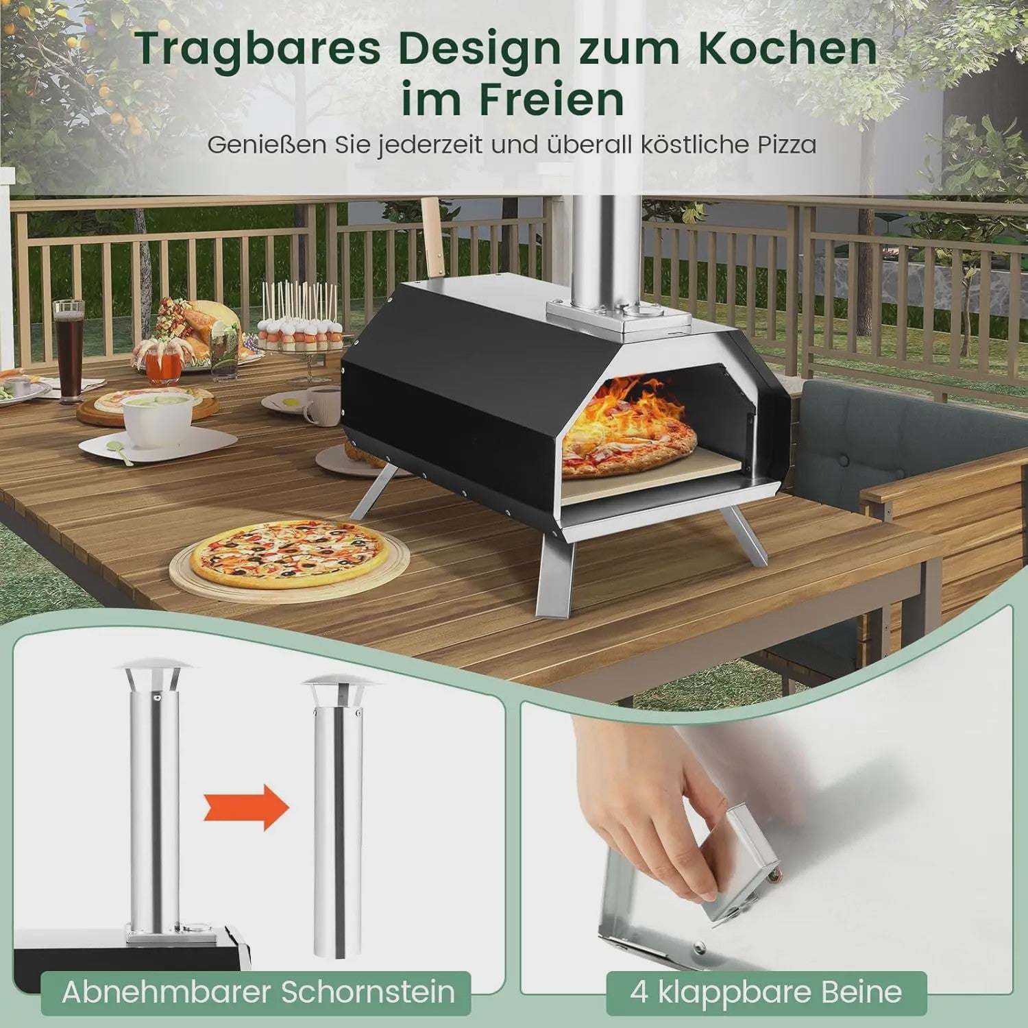 Draagbare Buiten Pizzaoven van RVS met Pizza Steen, Schep en Thermometer