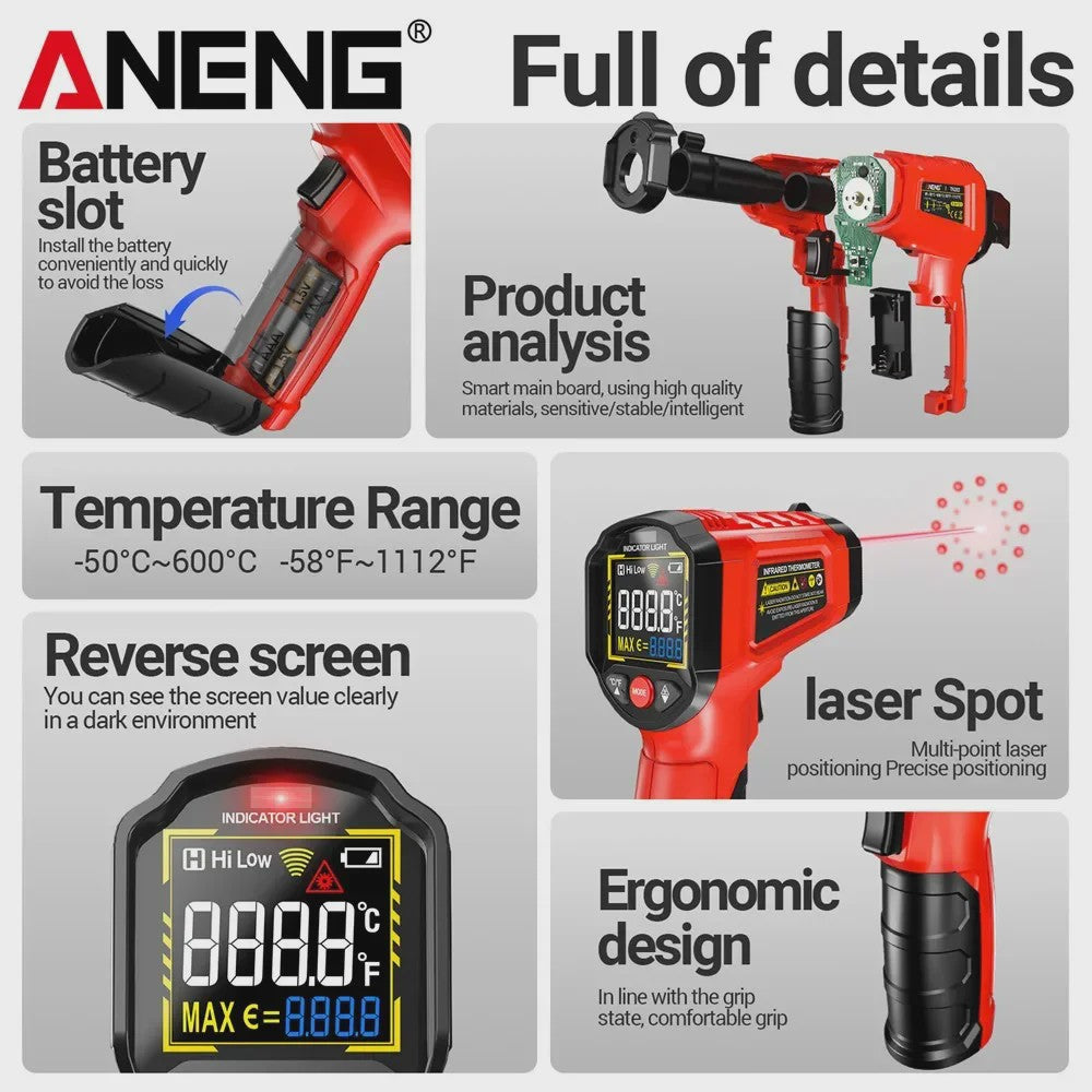 ANENG TH203 Infrarood Thermometer -50°C tot 600°C Contactloze Pyrometer