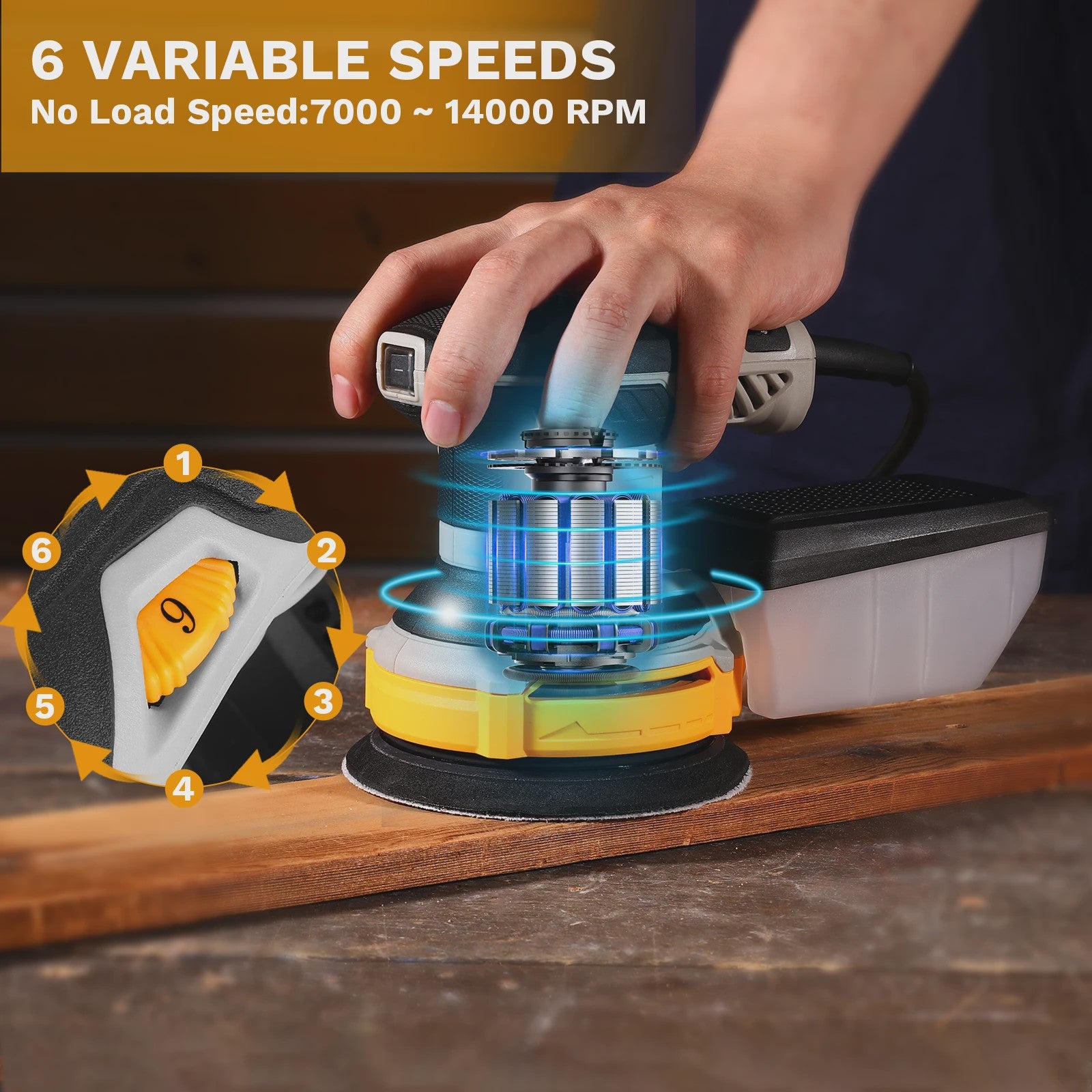DEKO Excentrische Schuurmachine 300W met 16 Schuurbladen & Stofopvang