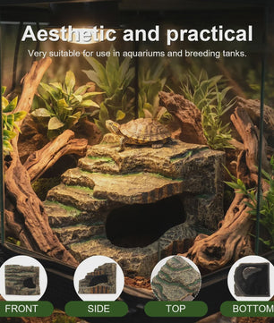 Decoratieve Reptielen Grot & Basking Platform - Hars Ornament voor Aquarium en Terrarium