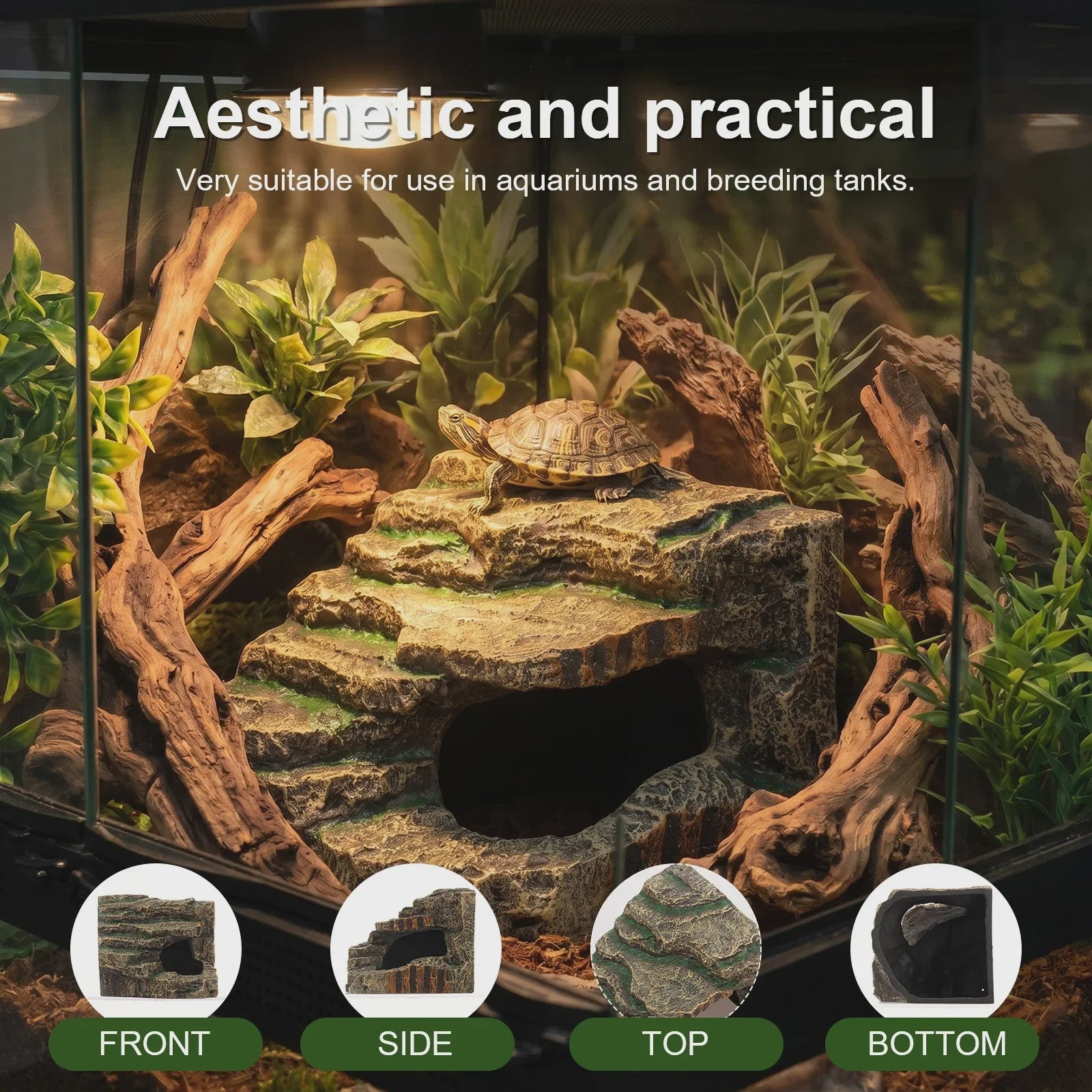 Decoratieve Reptielen Grot & Basking Platform - Hars Ornament voor Aquarium en Terrarium