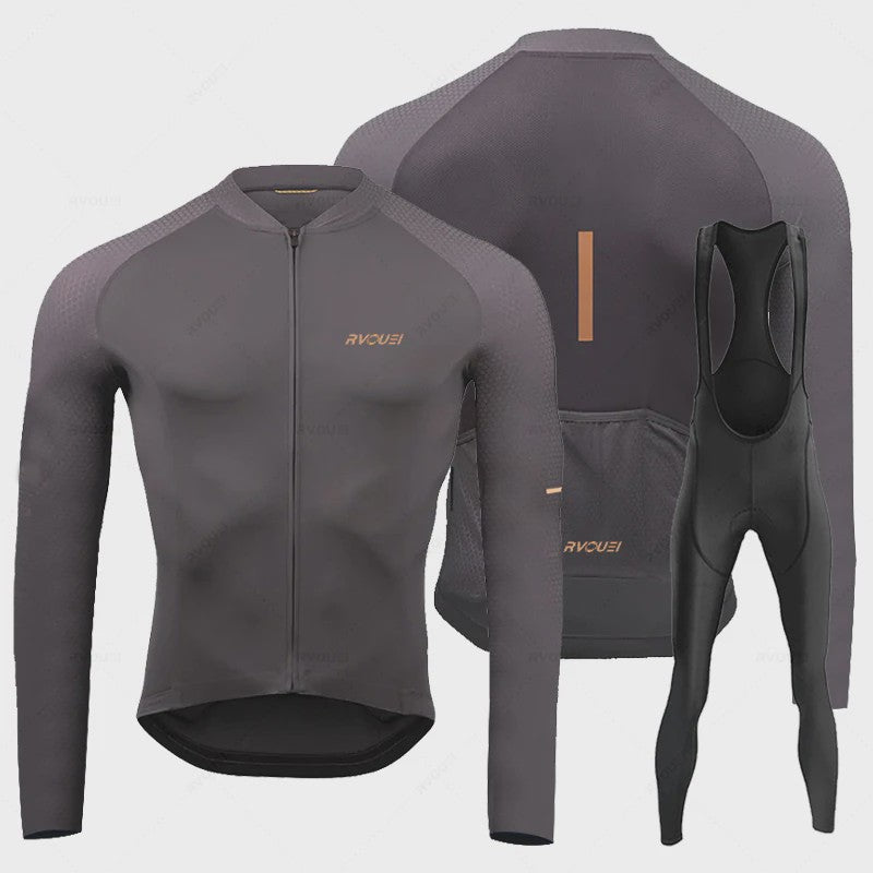 Heren Fietsset Lange Mouw Jersey met Bib Pants - Ademend en Comfortabel