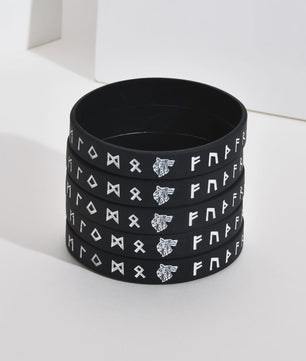 Mprainbow Heren Viking Rune Armband - Wolf Design, Zwart/Wit Siliconen Polsband