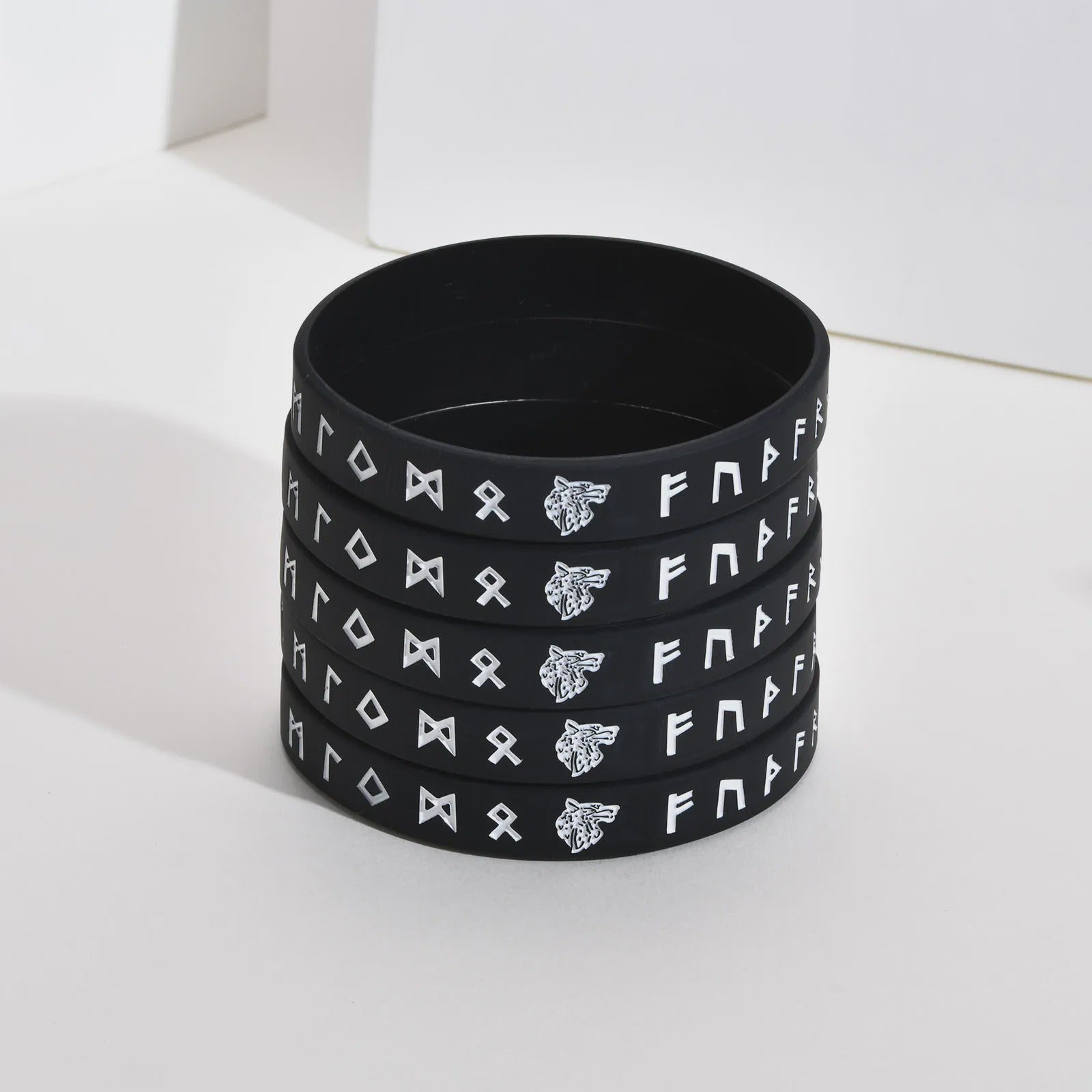 Mprainbow Heren Viking Rune Armband - Wolf Design, Zwart/Wit Siliconen Polsband