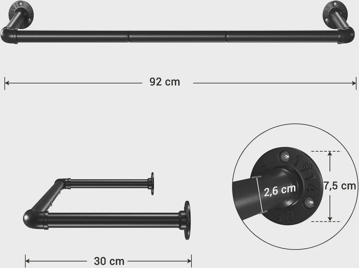 Set van 2 Wandkledingrekken - Industriële Pijp Stijl - Ruimtebesparend