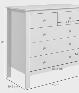 Stijlvolle Witte 5-Laden Commode met Handgrepen en Anti-Tip Beveiliging - Ideaal voor de Slaapkamer