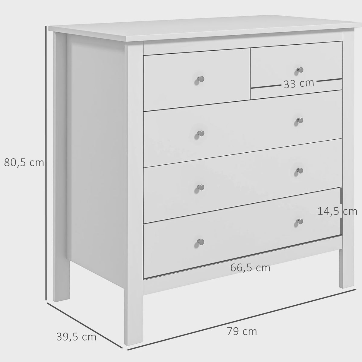 Stijlvolle Witte 5-Laden Commode met Handgrepen en Anti-Tip Beveiliging - Ideaal voor de Slaapkamer