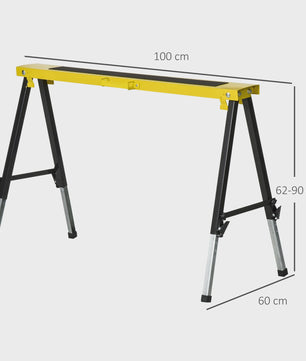 Set van 2 Opvouwbare Telescopische Werkbokken, Verstelbaar in Hoogte (62-90 cm), 100 cm Breed, Antislip Oppervlak