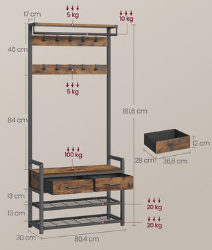 VASAGLE Kapstok met Schoenbank - Separable Design - Halmeubel