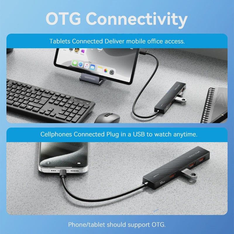 Vention 5-Poorts USB 3.2 Gen2 Hub met 10Gbps Snelheid - USB-A & Type-C Multiport Adapter