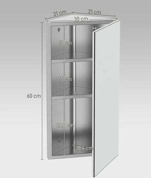 Hoekspiegelkast Badkamer - RVS Wandkast met 2 Legplanken - 30x18.4x60 cm