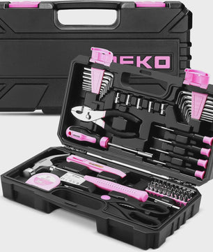 DEKO Complete Gereedschapskist Roze - 62 Delen - Ideaal voor Vrouwen, Huis, Hobby & Auto